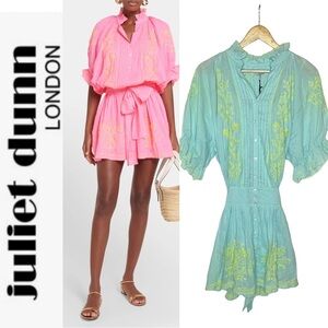 NWT Juliet Dunn London Blouson Cotton Embroidered Embellished Mini Dress